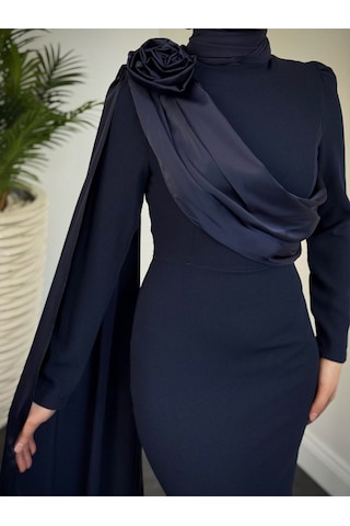 Pelerinli Abiye Lacivert