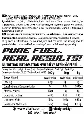 Vitafy Bcaa 4:1:1 50 Servis Aromasız 250 G
