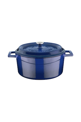 Metal Döküm Yuvarlak Tencere, 24 Cm, Mavi Çok Renkli