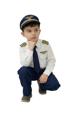 Uzun Kol Gömlekli Apoletli Erkek Çocuk Pilot Kostümü