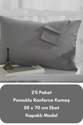 Antrasit Renkli Ranforce Pamuklu Kumaş Kapaklı Yastık Kılıfı 2'li