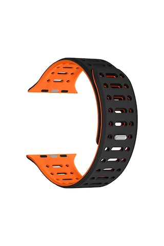 Kilifone - Apple Uyumlu  Watch 10 46mm - Kordon Silikon Kordon Strap Kayış Krd-124 - Siyah-turuncu