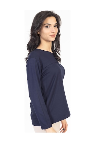 Yeni Sezon 2024 Sade Desen Yuvarlak Yaka Likralı Anne Penye Bluz 6484-lacivert Lacivert