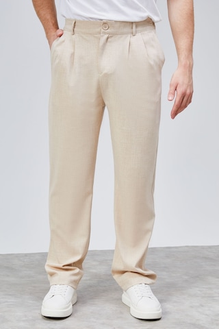 HLT Jeans Erkek Bej Çift Pileli Rahat Kesim Beli Lastikli Bol Paça Baggy Pantolon Albert-1991 Bej