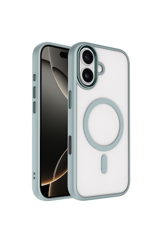 İphone Uyumlu 17 Kılıf Wireless Şarj Özellikli Krom M-safe Silikon Kılıf Gri