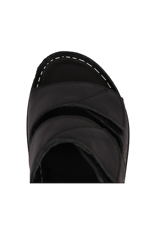 Napa Shoes Hakiki Deri Renkli Bantlı Rahat Taban Günlük Kadın Terlik Napa-305 Siyah