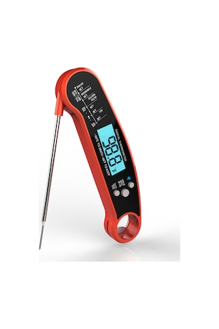 Mufunye Kırmızı 304 Paslanmaz Çelik, 2-4sn Hızlı Okuma, Ip67 Su Geçirmez, Manyetik Tutucu Ve Şişe Açıcı Özellikli, Ev Ve Dışarıda Kullanım İçin Barbekü, Pişirme, Gıda Sıcaklık Ölçer Kırmızı