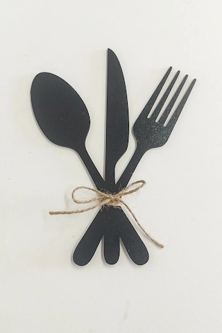 3'lü Dekoratif Ahşap Çatal-kaşık-bıçak Seti Mutfak, Kahve Köşesi, Dolap, Raf, Askı Süsü 19 Cm