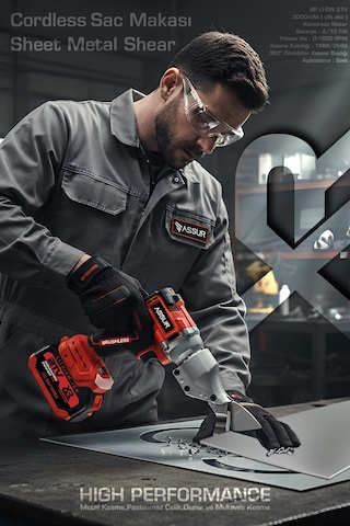 Assur 1050 3D 21V Kömürsüz Motor Akülü Sac Makası Seti - Çift Akülü Çantalı Metal & Tel & Sac Kesim Makası - 2975