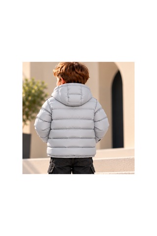 Maxx Kleın Erkek Çocuk Gri Kapüşonlu Şişme Mont Fermuarlı Modern Spor Model Günlük Kışlık Çocuk Montu 2-3-4-6-8 Yaş