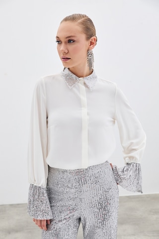 Sateen Payet Detaylı Gömlek - Ekru