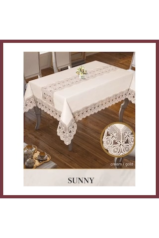 Storeşahin 160x260 Cm Sunny Krem-gold Parlak Keten Masa Örtüsü Yemek Masası Dekoru Shn0720 Krem - Gold