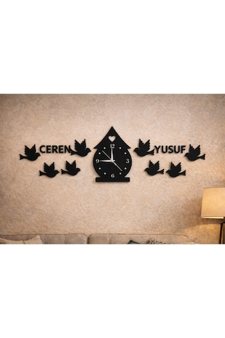 Salon İçin Kuş Temalı Duvar Saati Kişiye Özel 40 Cmdir No19 Çok Renkli