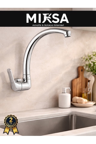 Duvardan Tek Su Çıkışlı Pipo Kuğu Borulu Lavabo-eviye Bataryası Çeşmesi Musluğu Krom