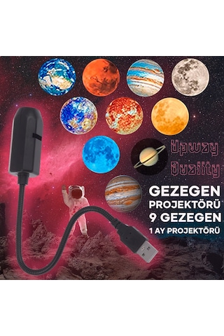 Upway 10 U 1 Arada Gezegen Ve Ay Projektörü - Eğitici Hd Gece Lambası 10 Parça Siyah