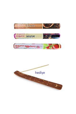 3 Paket 20 Çubuklu Tütsü Musk - Clove - Strawberry - Kayık Hediye