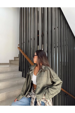 Prifaldi Zr Oversize Süet Bomber Ceket Haki