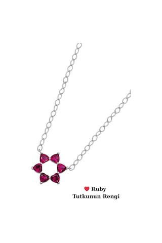 Aşkın Fısıltısı Mekik Zincir Gerdanlık Kolye Ruby Kalp Taşlı 925 Ayar Gümüş Gümüş