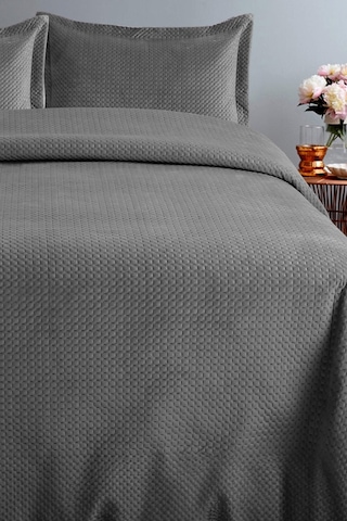 Lidia Kadife Çift Kişilik Yatak Örtüsü Takımı - Antrasit