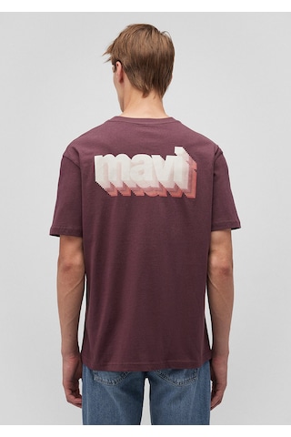 Mavi Logo Baskılı Bordo Tişört Loose Fit / Bol Rahat Kesim 0612358-70260 Kahverengi-70260