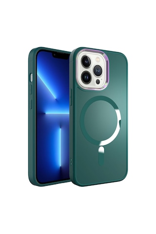 İphone Uyumlu 13 Pro Max Uyumlu Magsafe Wireless Şarj Özellikli Csk Zore Stil Kılıf-koyu Yeşil