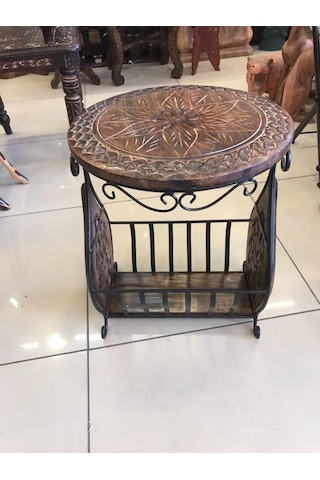 Eskitme Ahşap Ferforje Sehpa Gazetelik 36x38x50 Cm.