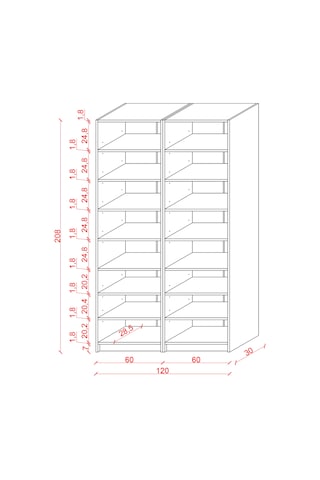 Asra Trend K-16 %100 MDF 120 cm 2 Modüllü Kitaplık 14 Raflı Ofis Dosya Dolabı Koyu Gri