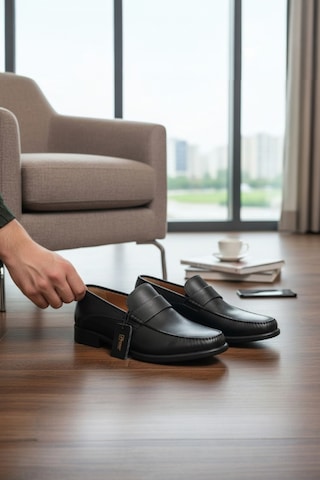 Enoch Hakiki Deri Mikro Dokulu Ve Gizli Esnek Bantlı Erkek Comfort Loafer Siyah