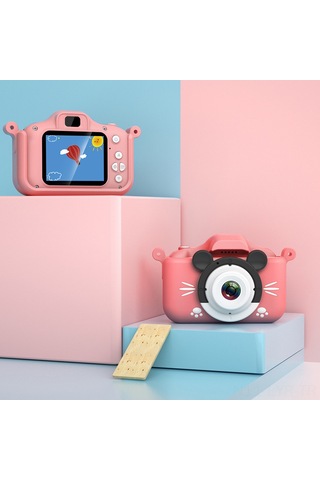 Ranyeek Mickey Mouse Kamera Oyuncağı Çocuklar İçin - X6s Full Hd Çift Kameralı + Mavi Silikon Kılıf, Taşınabilir Eğlenceli Fotoğraf Çekimi Mavi