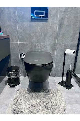 lyla concept Lilyum Banyo Tuvalet Kağıtlık Askılı Fırçalı Ve Çöp Kovası Seti Siyah
