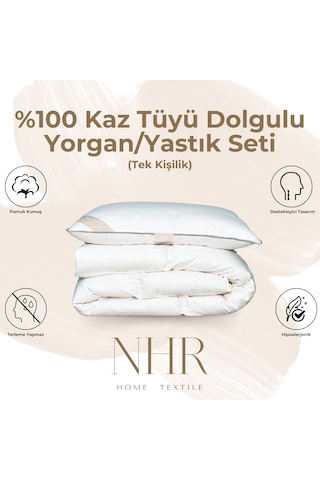 %100 Kaz Tüyü Dolgulu, %70 Gıdık Tek Kişilik Yorgan/yastık Seti