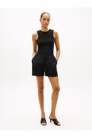 Tommy Hilfiger Ess Lınen Pull On Short Kadın Siyah Şort - Ww0ww49637
