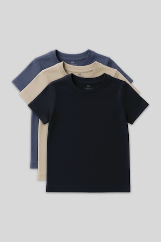Standart Fit Basic O Yaka 3lü Paket Lacivert-bej-koyu Mavi Unisex Çocuk T-shirt - 11328 Lacivert - Beyaz