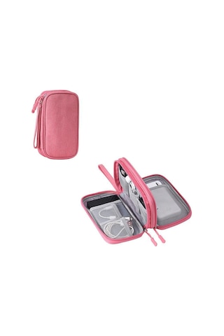 Reedark Dijital Aksesuar Korumalı Çantası - Çift Katlı, Toz Proof, Powerbank, Hard Disk, Şarj Kablosu, Kulaklık Saklama Kutusu Pembe