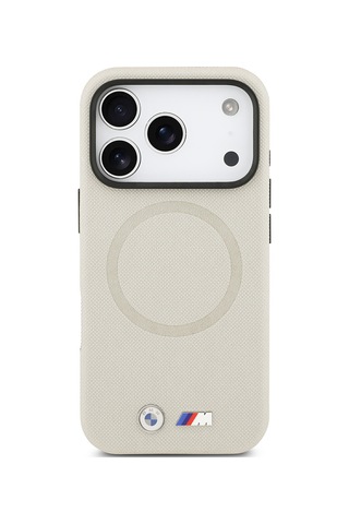 İphone 17 Pro Uyumlu Kılıf Bmw Lisanslı M-safeli Metal Logolu Delikli M Dizayn Deri Kapak Gri Gri