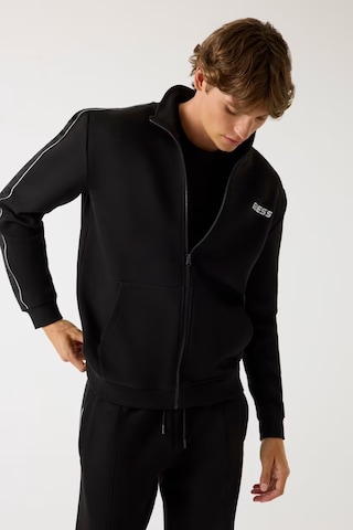Guess Yan Logo Erkek Fermuarlı Sweatshirt Z2yq10kb3p2 Siyah