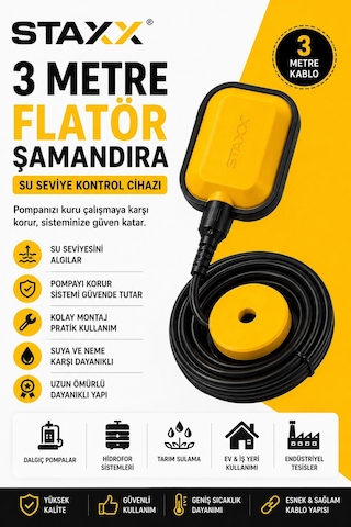 Staxx Stxflt3m 3mt Flatör Şamandıra Su Seviye Kontrol Flatör Dalgıç Pompa Hidrofor Uyumlu Şalter