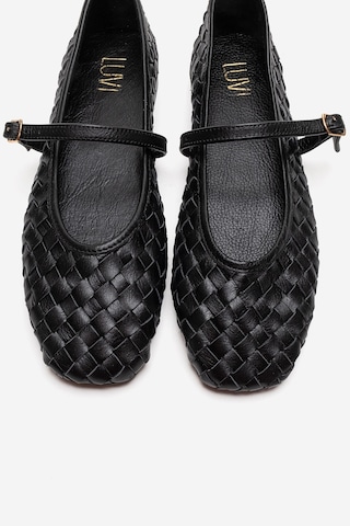 Luvishoes Yevora Siyah Örgü Hakiki Deri Bantlı Kadın Babet Ayakkabı
