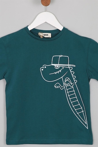 Luess Dinazor Baskılı Regular Fit Kısa Kollu Erkek Çocuk Tişört Yeşil