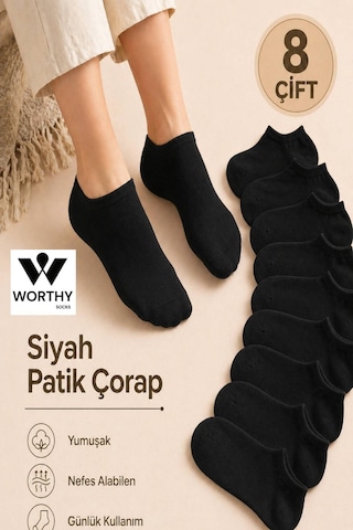Worthy Socks 8'li Siyah Kısa Patik Bilek Çorap