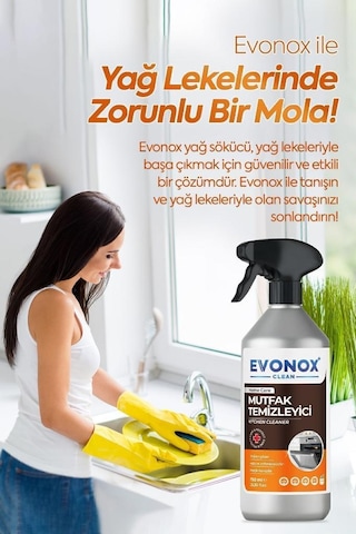 Evonox Clean Ultra Güçlü Mutfak Yüzey Temizleyici Ve Yağ Sökücü Limon Kokulu Sprey 750 Ml Tekli