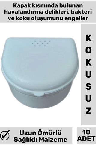 Delikli Kapak Hijyenik Protez Diş Saklama Kabı 10 Adet