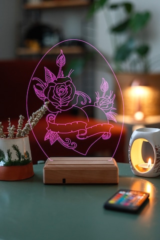 Sevgililer Günü Gül Ve Kalp 16 Renk Kumandalı 3d Gece Lambası Çok Renkli