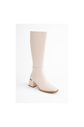 Kadın Topuk Detaylı Yandan Fermuarlı Uzun Çizme Bej