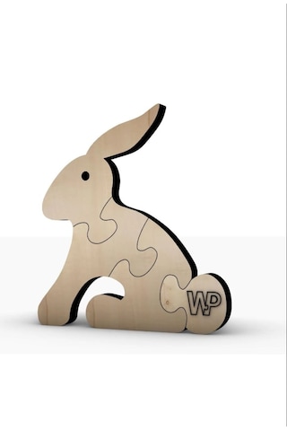Masif Ahşap Puzzle Çocuklar İçin Boyanabilir Tavşan Boya Setli