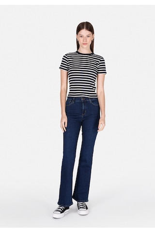 Colins Slim Fit Yuvarlak Yaka Çizgili Kadın Lacivert Kısa Kol Tişört Cl1073208 Q1.v1 Nav Lacivert