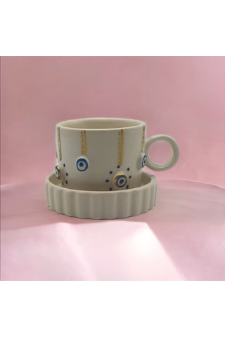 Altın Yaldız Çizgi Noktalı Nazar Fincan Mug