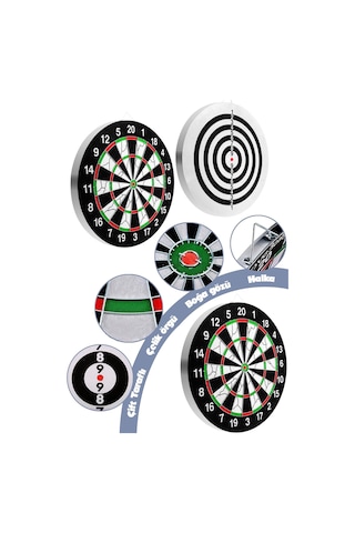 18" İnç Semi-profesyonel Büyük Boy Dart Seti 6 Oklu Çift Taraflı Kalın Dart Tahtası Metal Dart 45 Cm