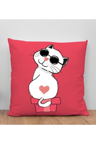 Bk Gift Kedi Tasarımlı Kırmızı Kırlent Yastık, Arkadaşa Hediye, Ev Dekorasyonu, Ev Hediyesi-6