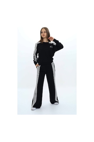 Kız Çocuk %100 Pamuk Uzun Kol Oversize Alt&üst Eşofman Takımı-eşt-0027 Siyah